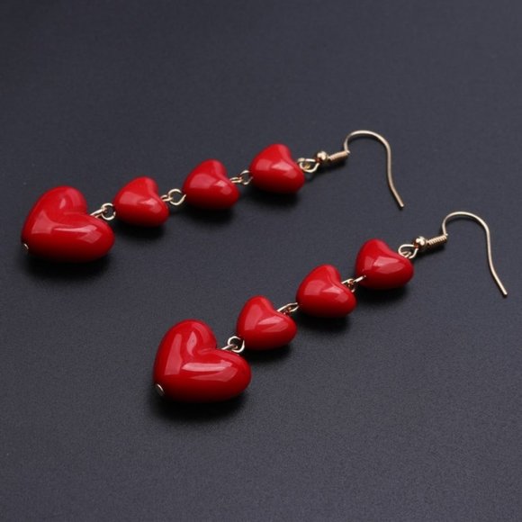 Lovely Heart Pendant Long Tassel Earrings Red Peach Heart Drop Earrings … - Picture 2 of 6